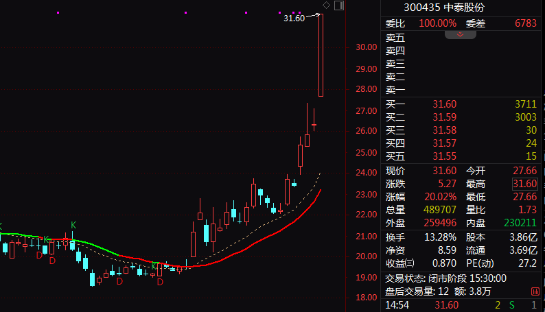 中泰股份午后直线20%涨停!业绩预增股放量拉升!(3) 中泰股份午后直线20%涨停!业绩预增股放量拉升!(3)