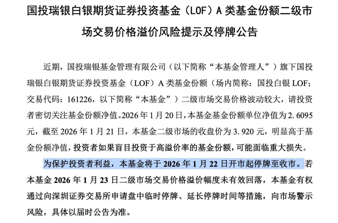 白银基金，明日全天停牌！